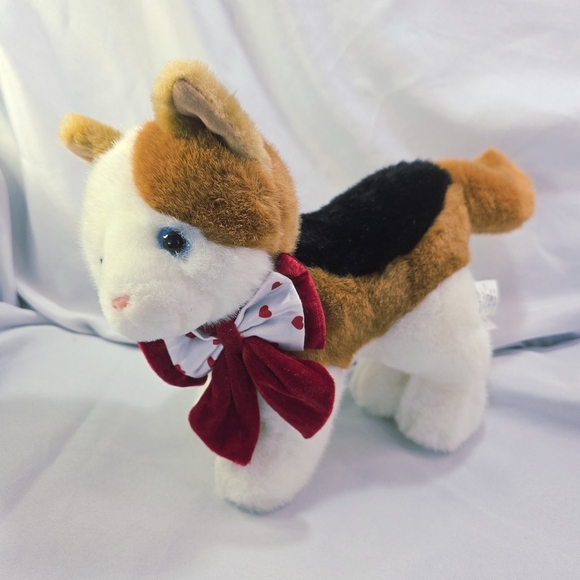 Walmart Calico Cat Plush Stuffed Toy Red Velour Bow Hearts Blue Eyes 9.5 Inch - Picture 10 of 10